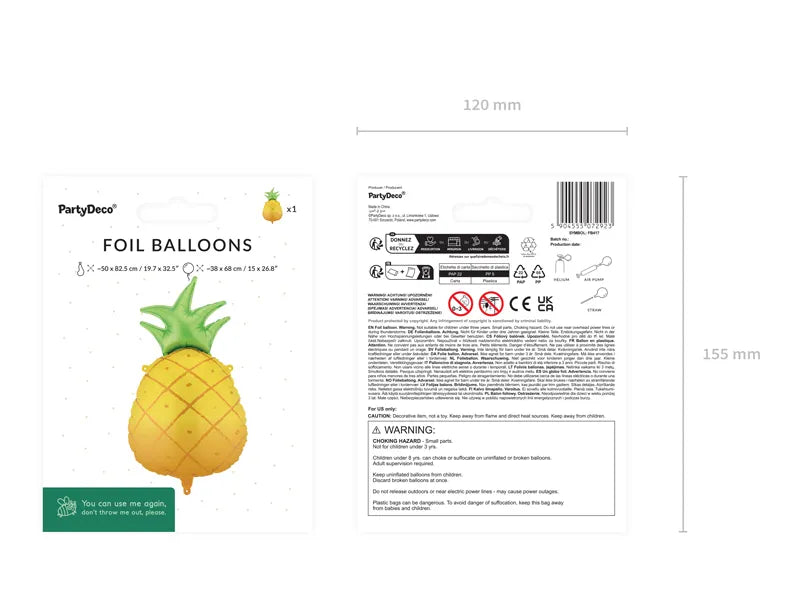 Foil balloon Pineapple, 38x68 cm, yellow - Anilas UK