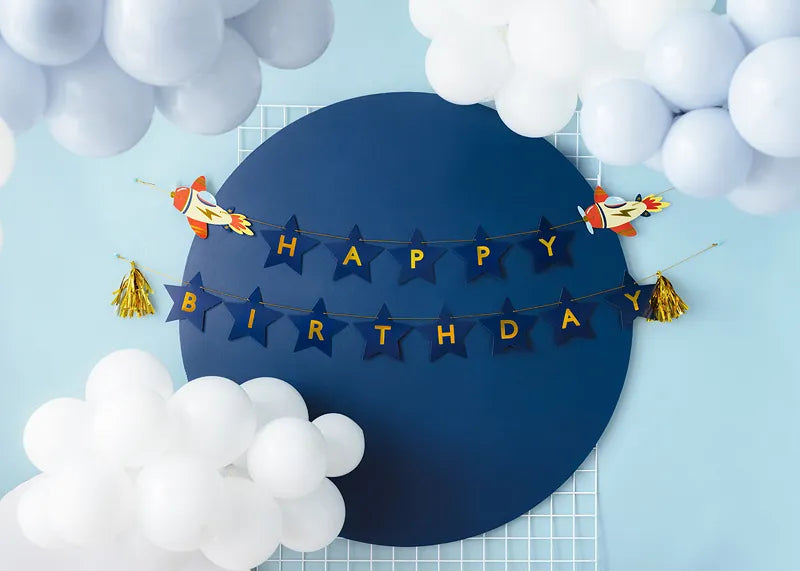 Banner Happy Birthday Airplanes, 2.5 m - Anilas UK