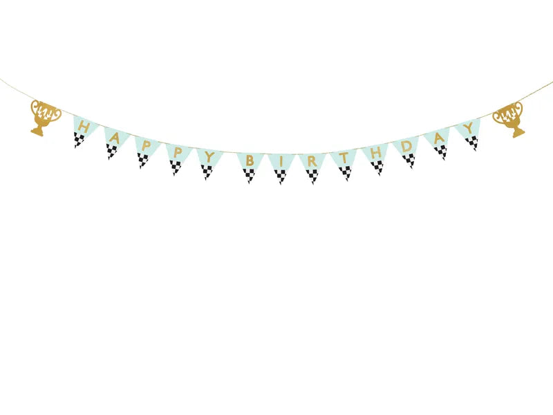 Banner Happy Birthday Racing Cars, 2.5 m - Anilas UK
