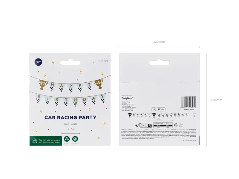 Banner Happy Birthday Racing Cars, 2.5 m - Anilas UK