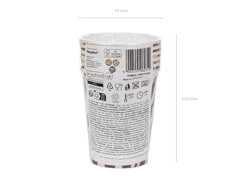 Safari Spots Paper Cups 220 ml (Pack of 6) - Anilas UK
