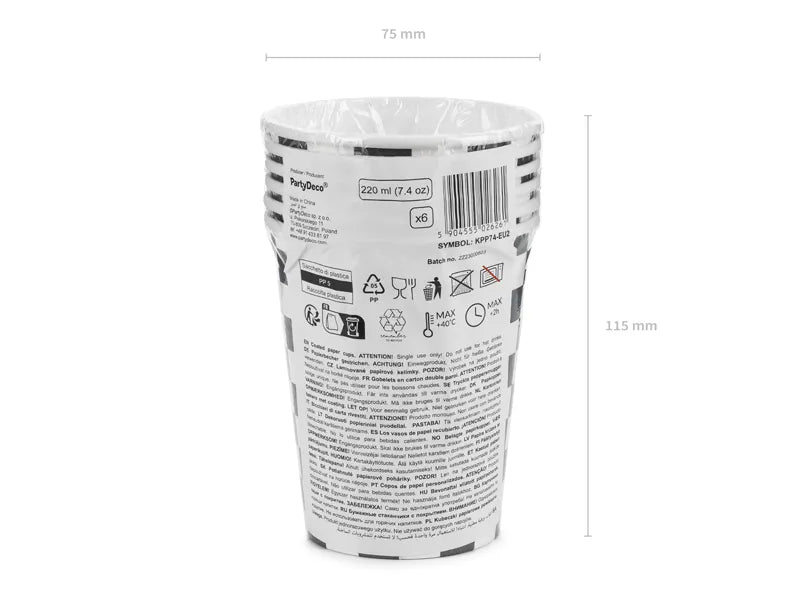 Cups Checkered flag, 220 ml (Pack of 6) - Anilas UK