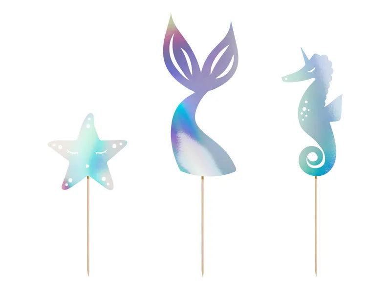 Mermaid, Iridescent Birthday Cake Toppers 24.5 cm - 3 pieces - Anilas UK