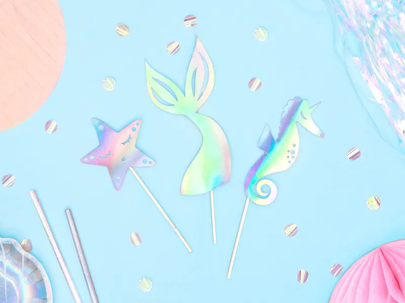 Mermaid, Iridescent Birthday Cake Toppers 24.5 cm - 3 pieces - Anilas UK