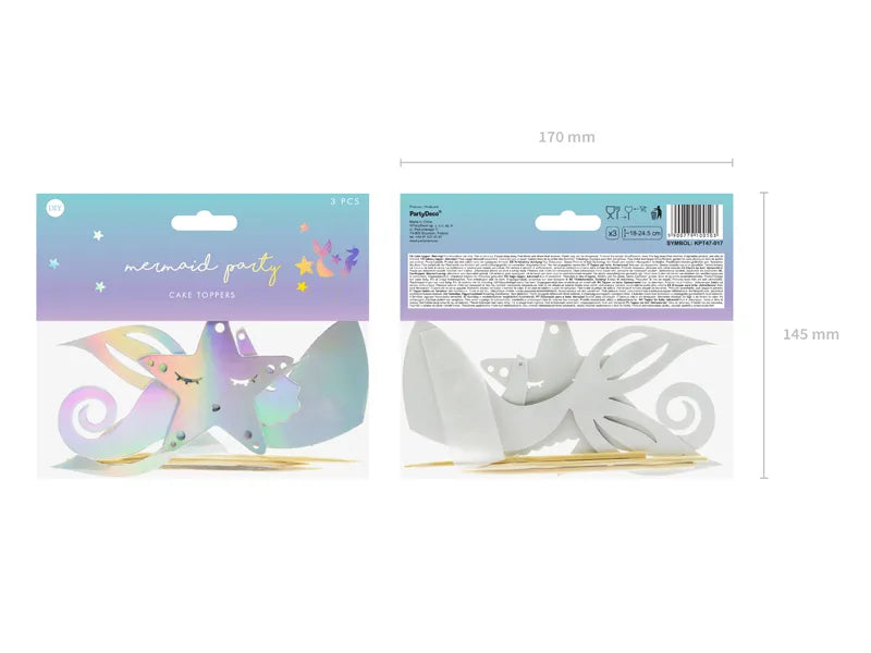 Mermaid, Iridescent Birthday Cake Toppers 24.5 cm - 3 pieces - Anilas UK
