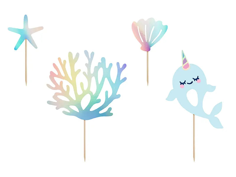 Narwhal, Iridescent Birthday Cake Toppers 10 - 15.5 cm - 4 pieces - Anilas UK