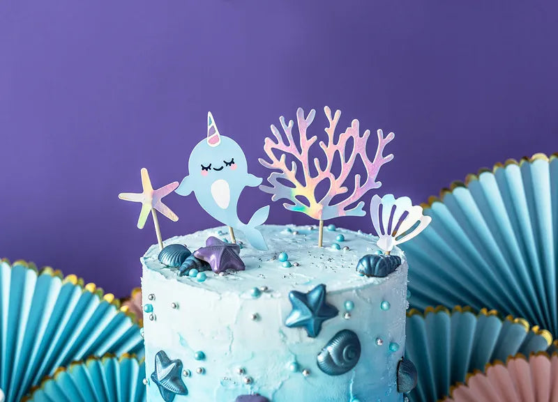 Narwhal, Iridescent Birthday Cake Toppers 10 - 15.5 cm - 4 pieces - Anilas UK