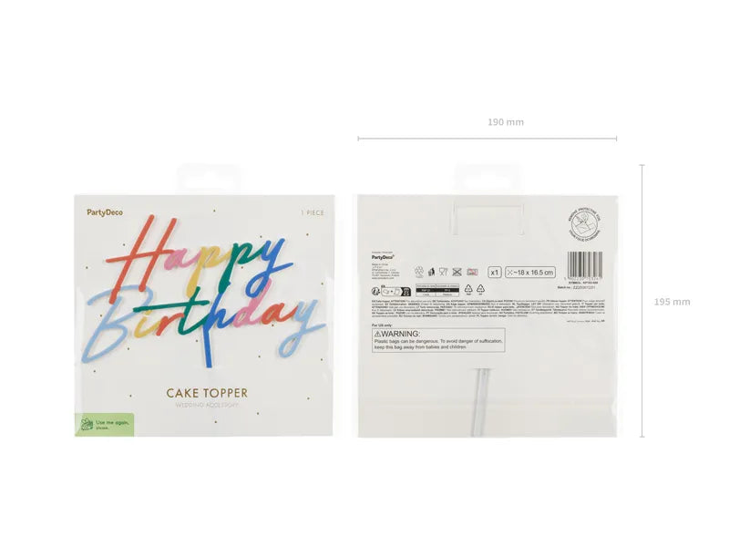 Cake topper Happy Birthday, 18x16.5 cm, mix - Anilas UK