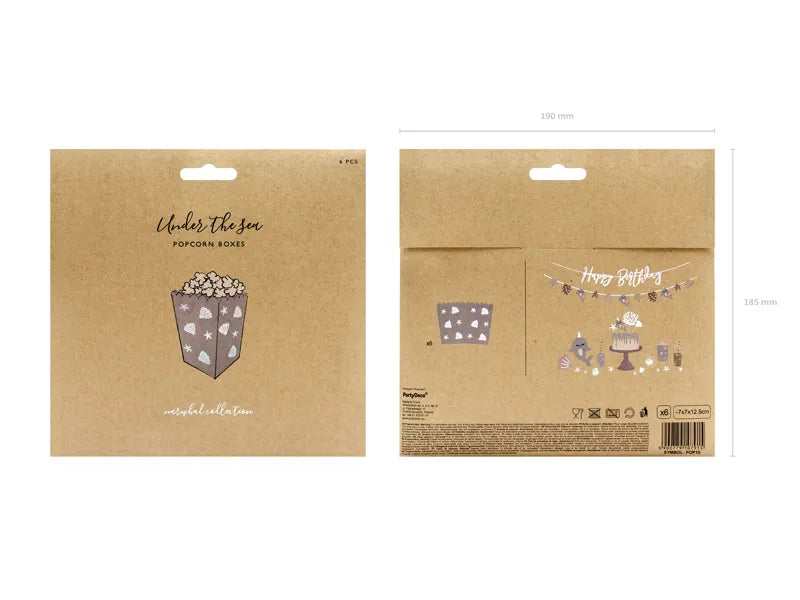 Narwhal Paper Popcorn Boxes 7 x 7 x 12.5 cm (Pack of 6) - Anilas UK