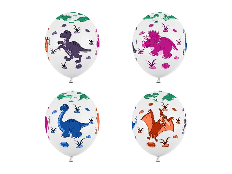Dinosaurs Pastel Pure White Balloons 30 cm (6 pack) - Anilas UK