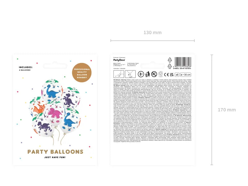 Dinosaurs Pastel Pure White Balloons 30 cm (6 pack) - Anilas UK