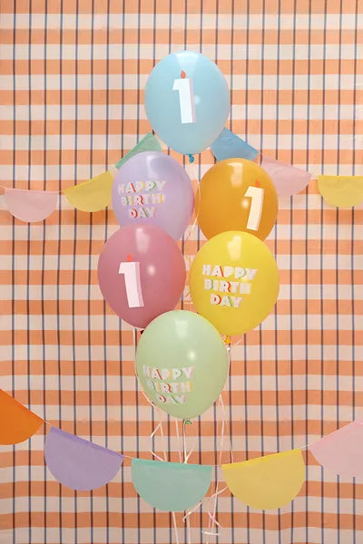 Happy Birthday And Age 1 Latex Balloons 30 cm (Pack of 8) - Anilas UK