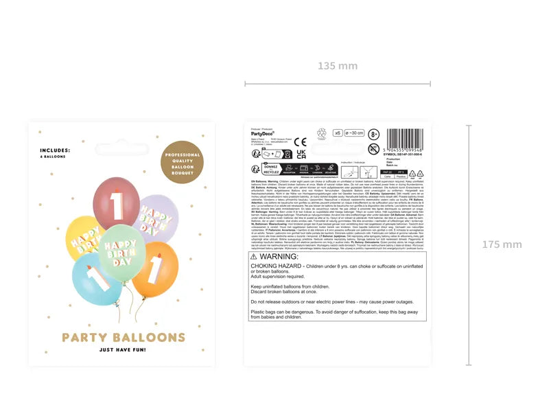 Happy Birthday And Age 1 Latex Balloons 30 cm (Pack of 8) - Anilas UK