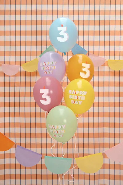 Happy Birthday And Age 3 Latex Balloons 30 cm (Pack of 6) - Anilas UK