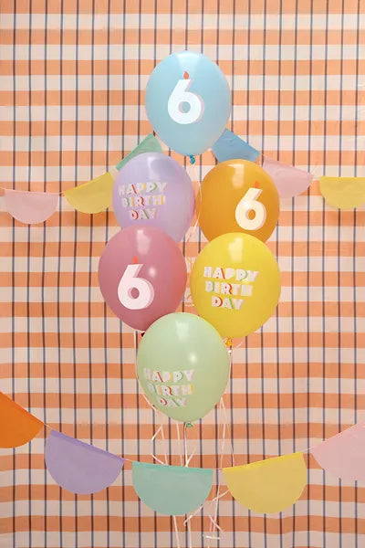Happy Birthday And Age 6 Latex Balloons 30 cm (Pack of 6) - Anilas UK
