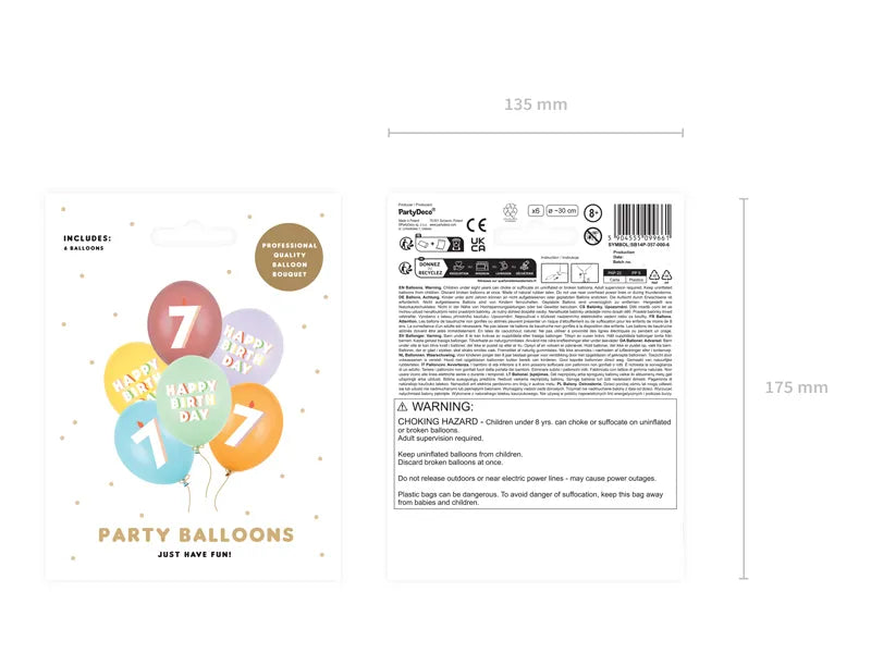 Age 7 Happy Birthday Latex Balloons 30 cm (Pack of 6) - Anilas UK