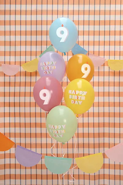 Age 9 Happy Birthday Latex Balloons 30 cm (Pack of 6) - Anilas UK