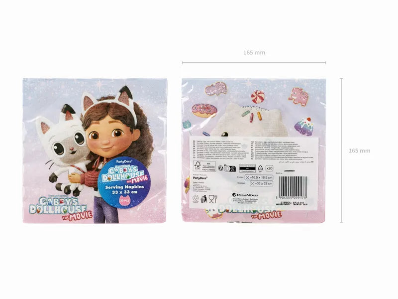 Gabby's Dollhouse the Movie Paper Napkins, 33 x 33 cm (pack of 20) - Anilas UK