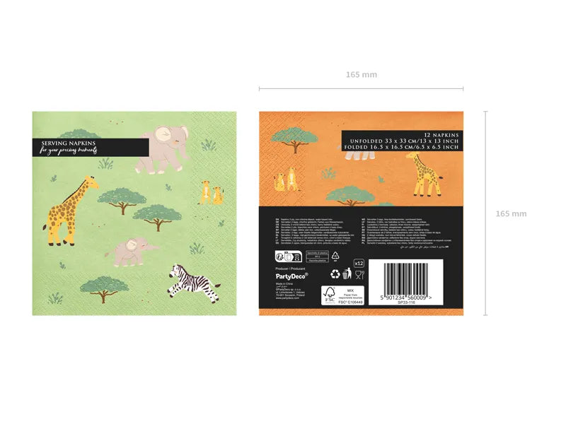 Safari Paper Napkins, 33 x 33 cm (pack of 12) - Anilas UK