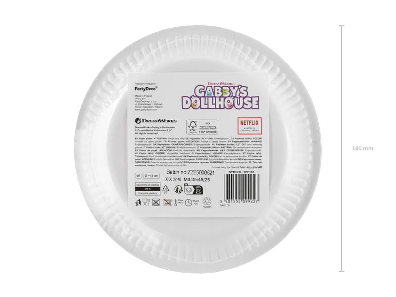 Gabby's Dollhouse Paper Plates 18 cm (Pack of 6) - Anilas UK