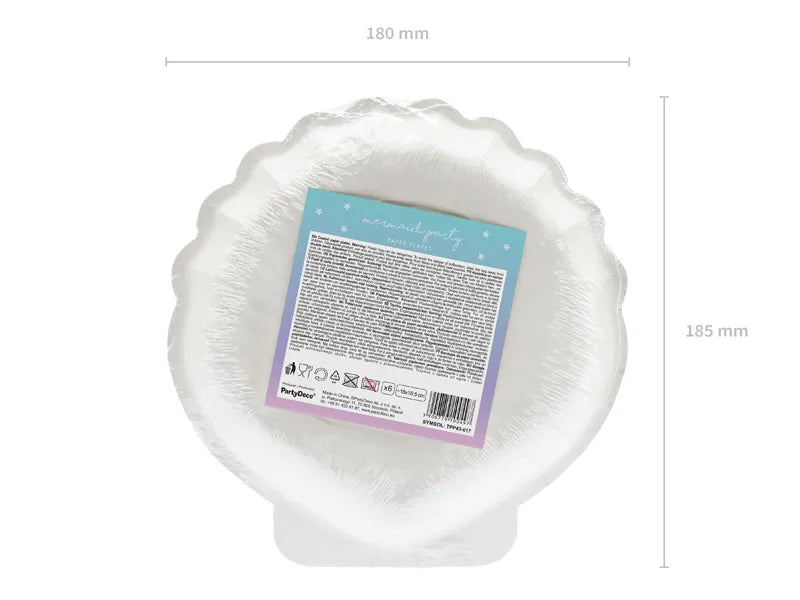 Mermaid - Seashell, Iridescent Paper Plates 18.5 cm (Pack of 6) - Anilas UK