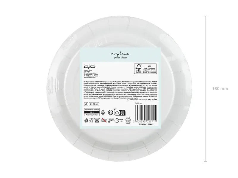 Airplane Paper Plates 18 cm (Pack of 6) - Anilas UK