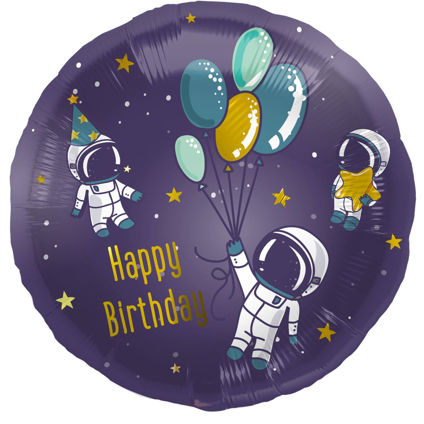 Birthday Space Foil Balloon 45 cm – purple helium-ready design with space theme