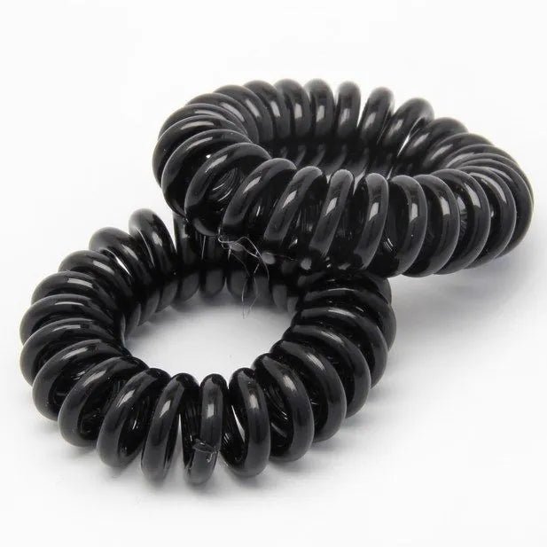 Black Telephone Cord Hair Ties, 1 cm Thick, Set of 4, 3 cm Diameter