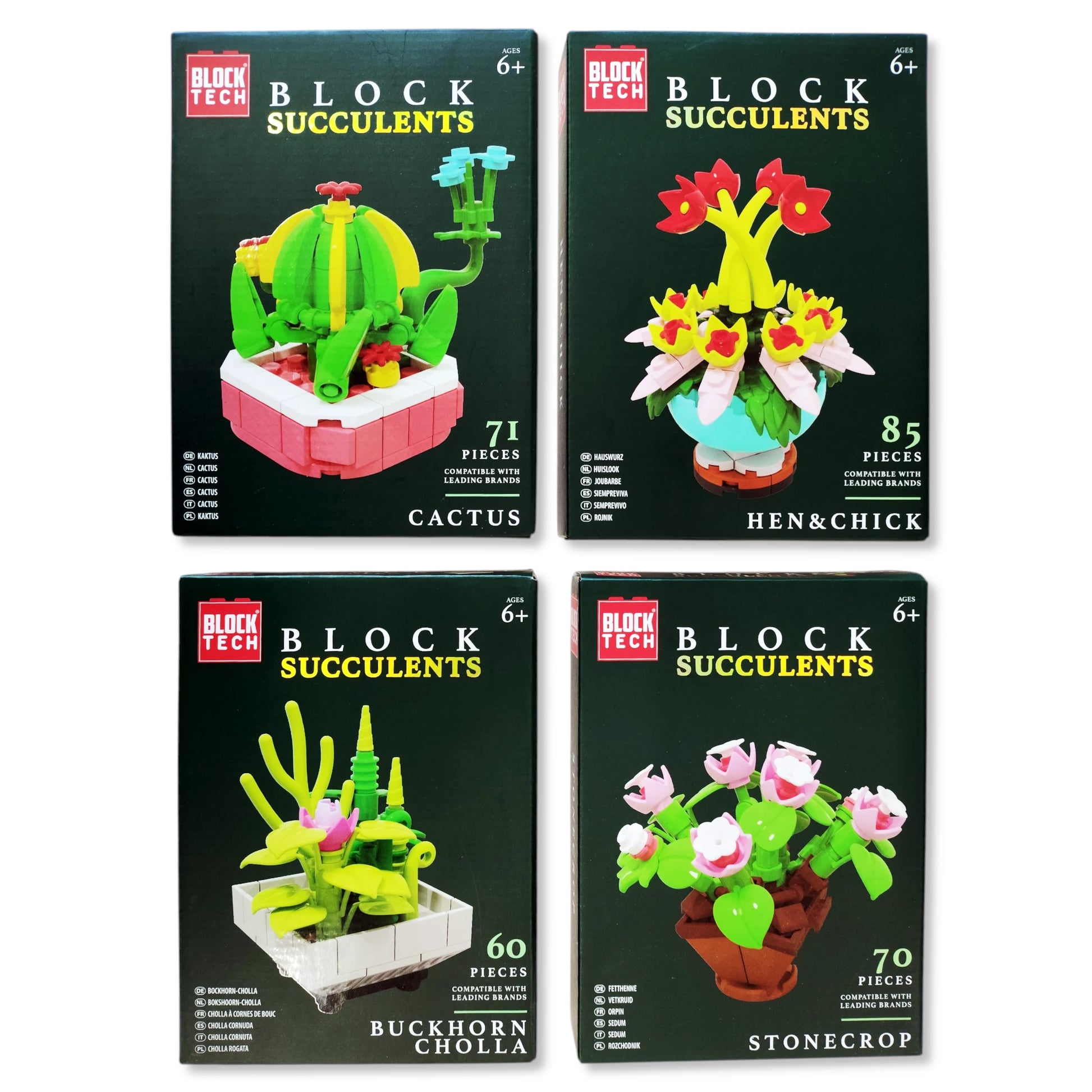 Block Tech Succulents Block Set, 60-85 Pieces, 4 Designs