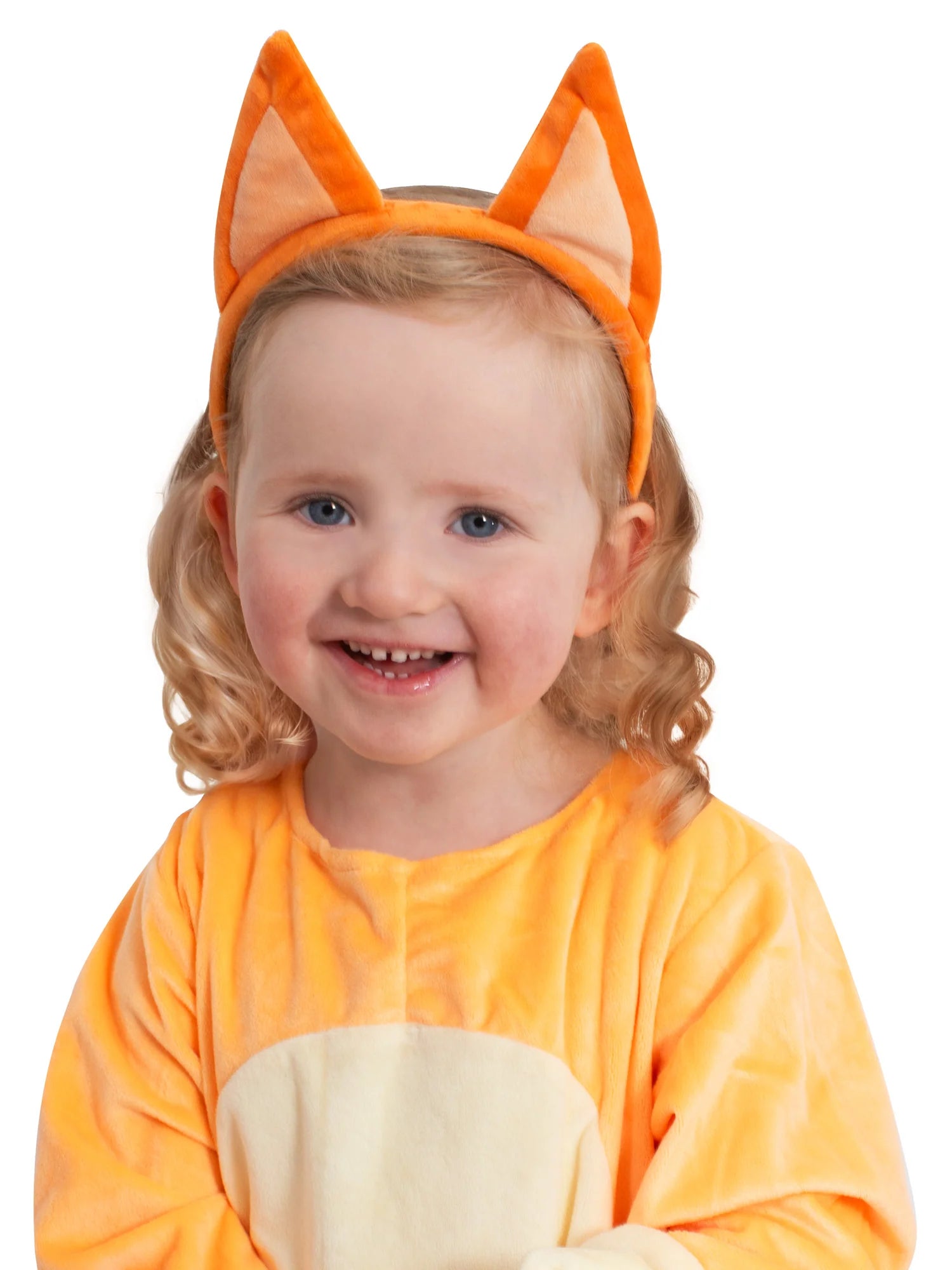 Bluey Bingo Plush Ears Headband front view showing orange felt band with soft brown floppy ears for kids 3+ role-play fun