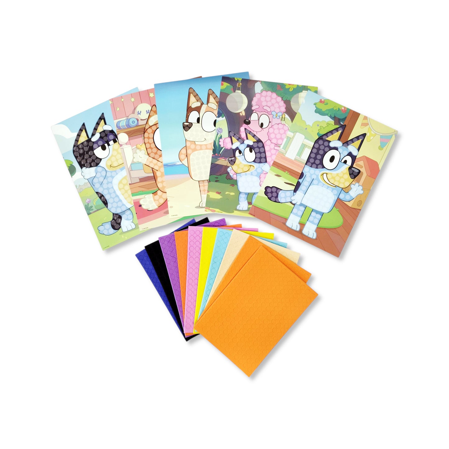 5 Bluey character art boards from Mosaic Sticker Art Set