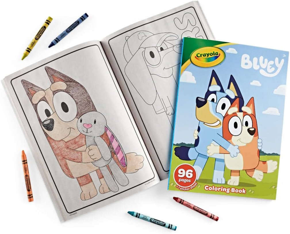 Inside view of Bluey Colouring Book with 96 pages of favourite characters and adventures
