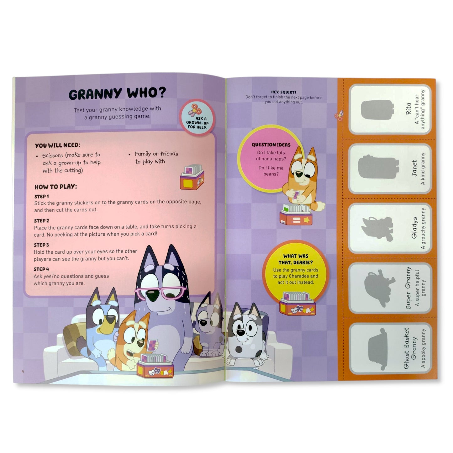 Inside view of Bluey Sticker Book with 16 pages for activities and stickers