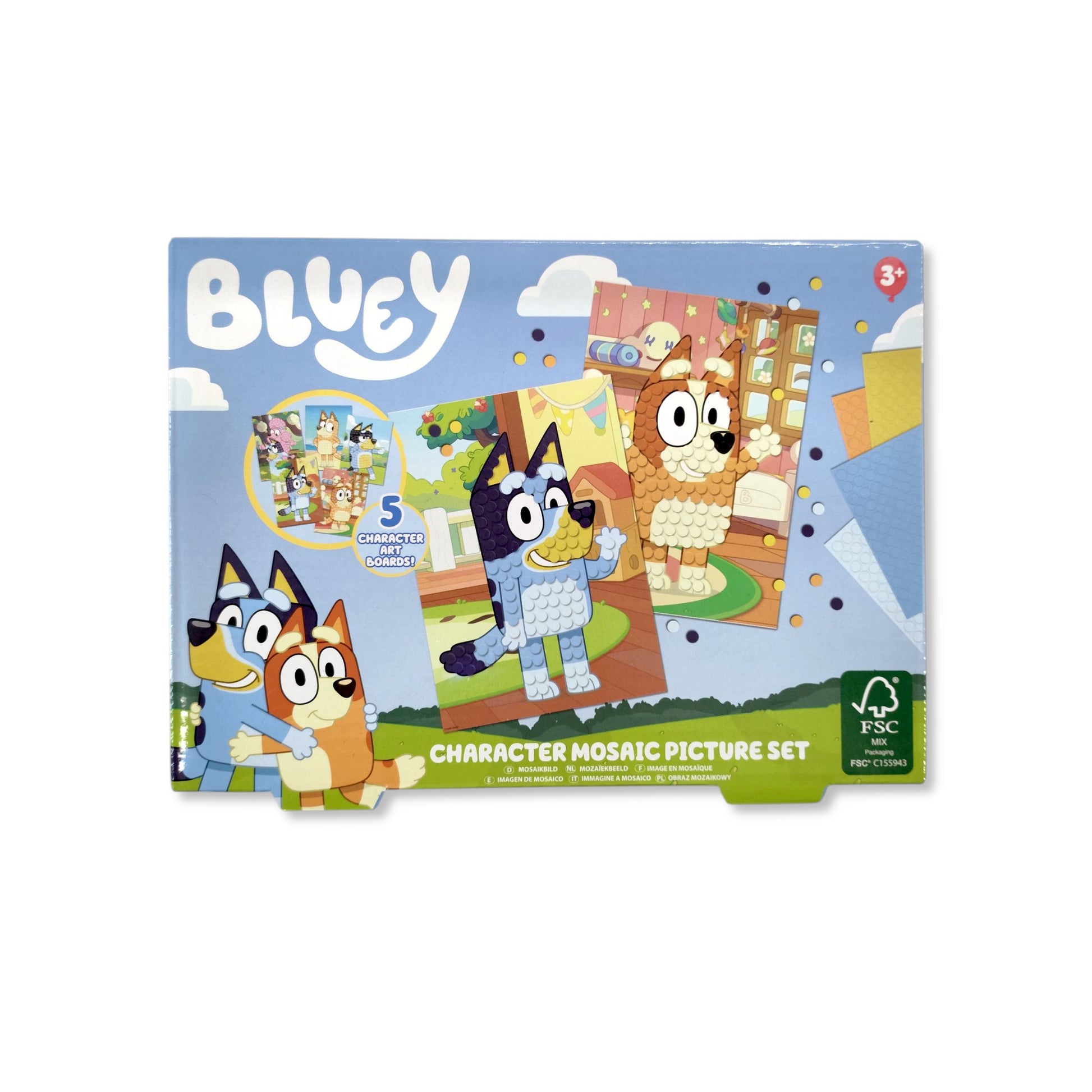 Bluey Mosaic Sticker Art Set box cover with character designs and foam tiles