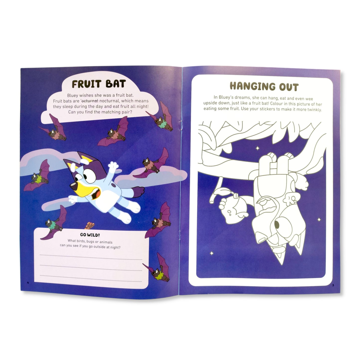 Inside view of Bluey Sticker Book with 16 pages for activities and stickers