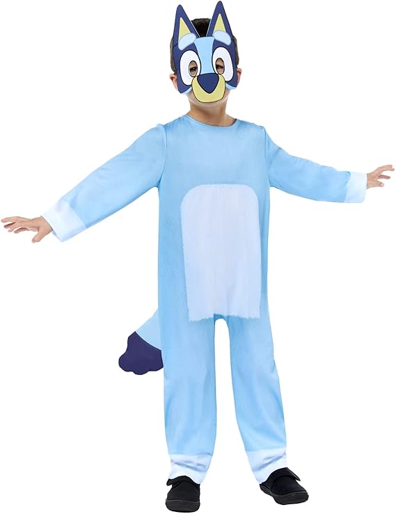 Bluey Child Costume Sustainable with jumpsuit, tail and mask in recycled materials