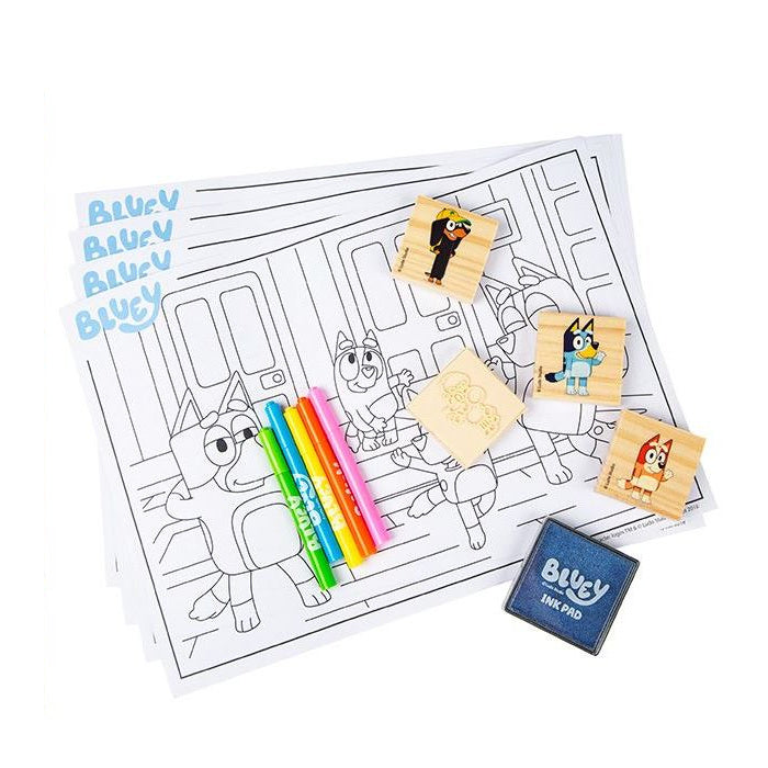 Bluey Wooden Stamps Activity Set contents – stampers and markers