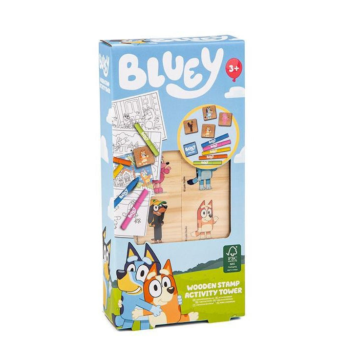 Bluey Wooden Stamps Activity Set front view with characters