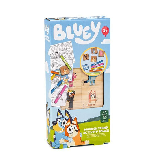 Bluey Wooden Stamps Activity Set front view with characters