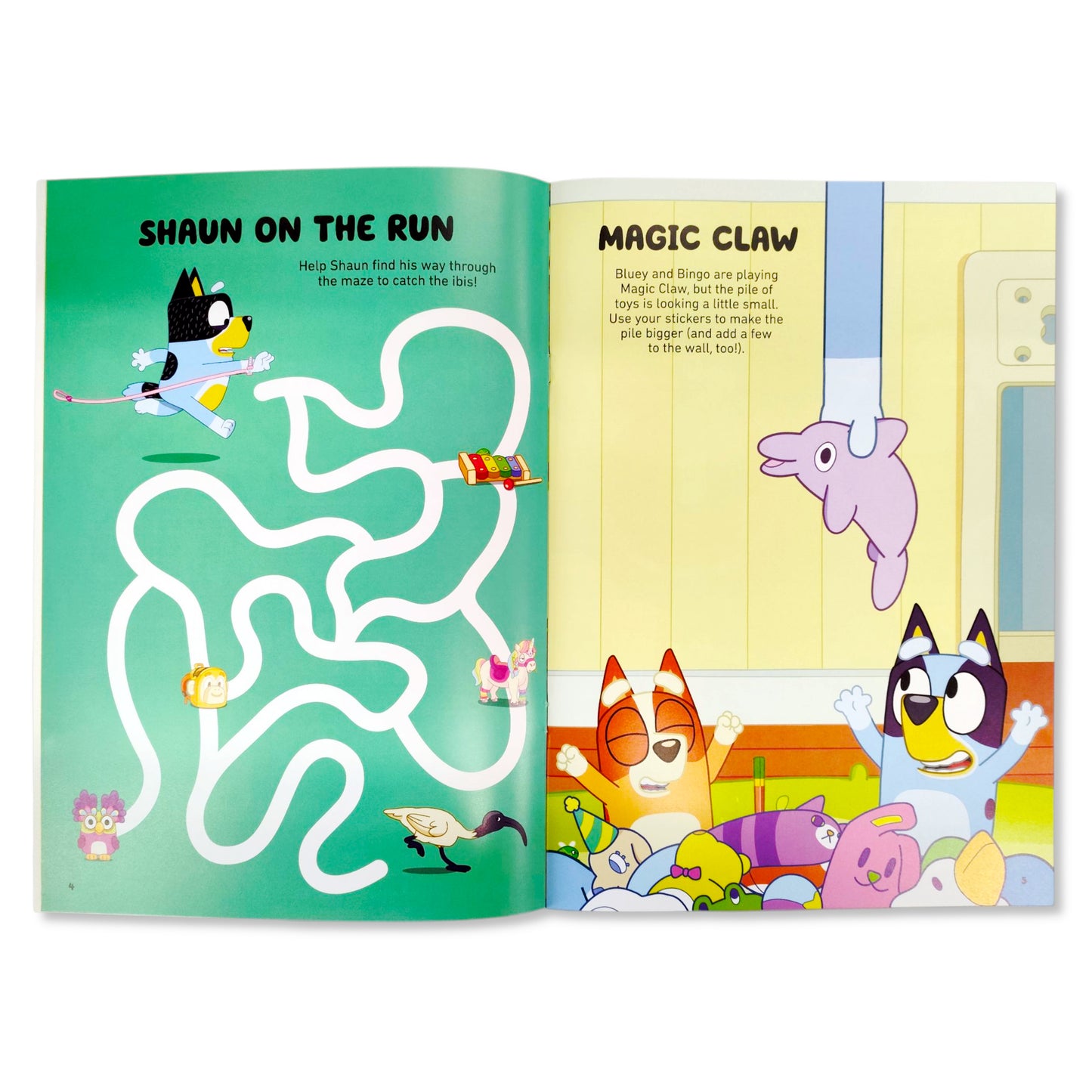 Puzzle and colouring scene in Bluey Time to Play Sticker Activity book
