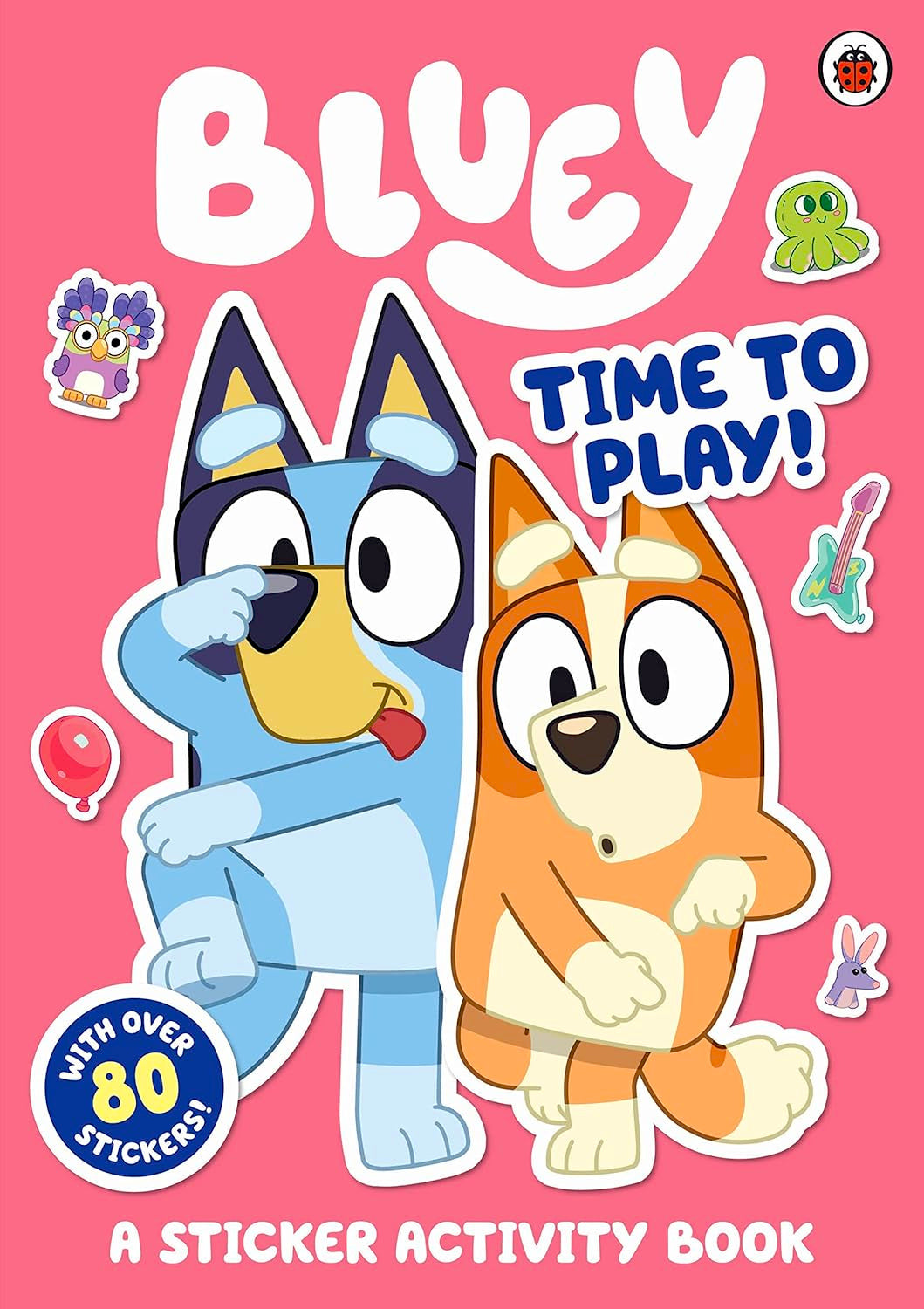 Bluey Time to Play Sticker Activity book cover with Bluey and Bingo playing games