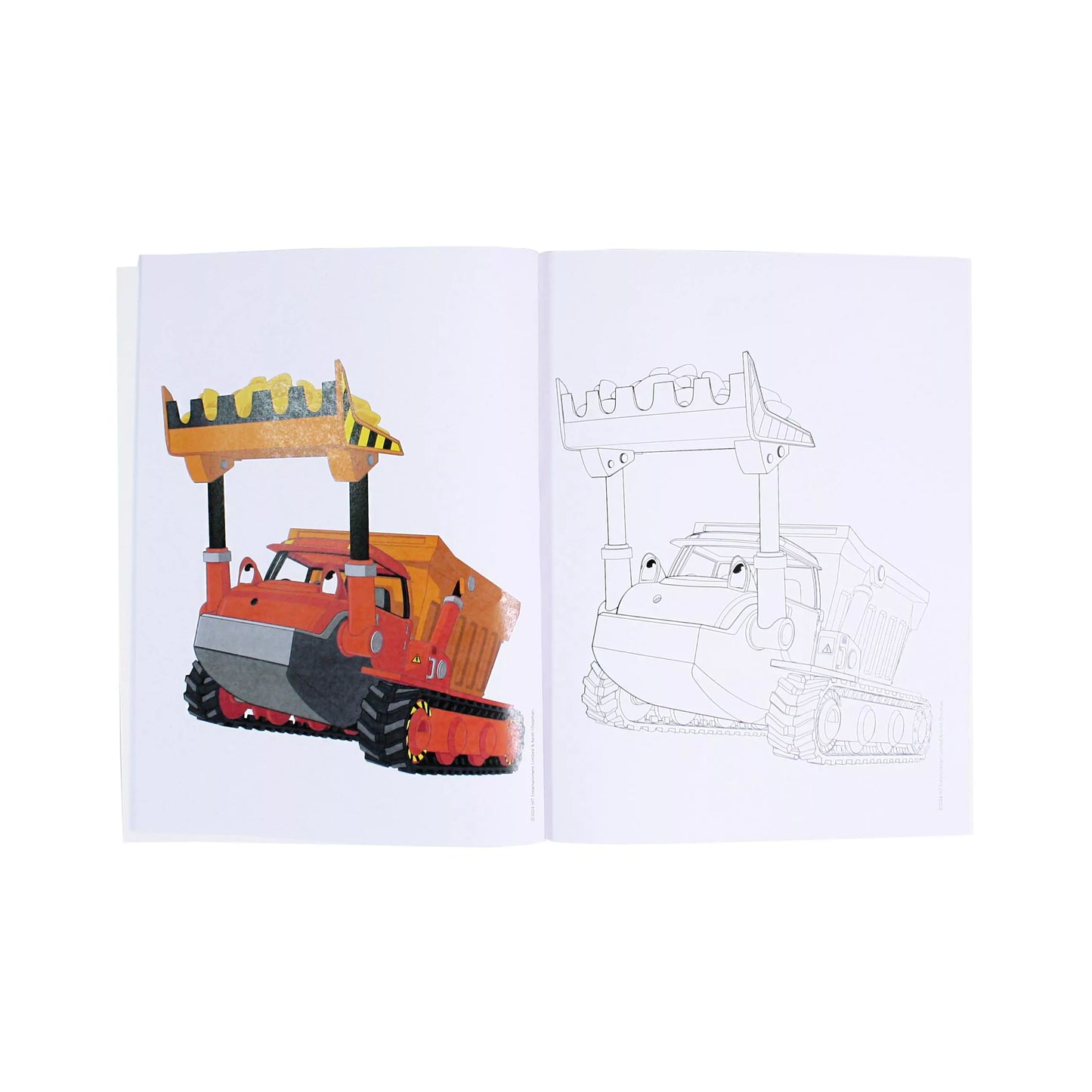 Interior spread of Bob the Builder Colouring 3 Book showing sample build scenes ready for kids' colourful creations
