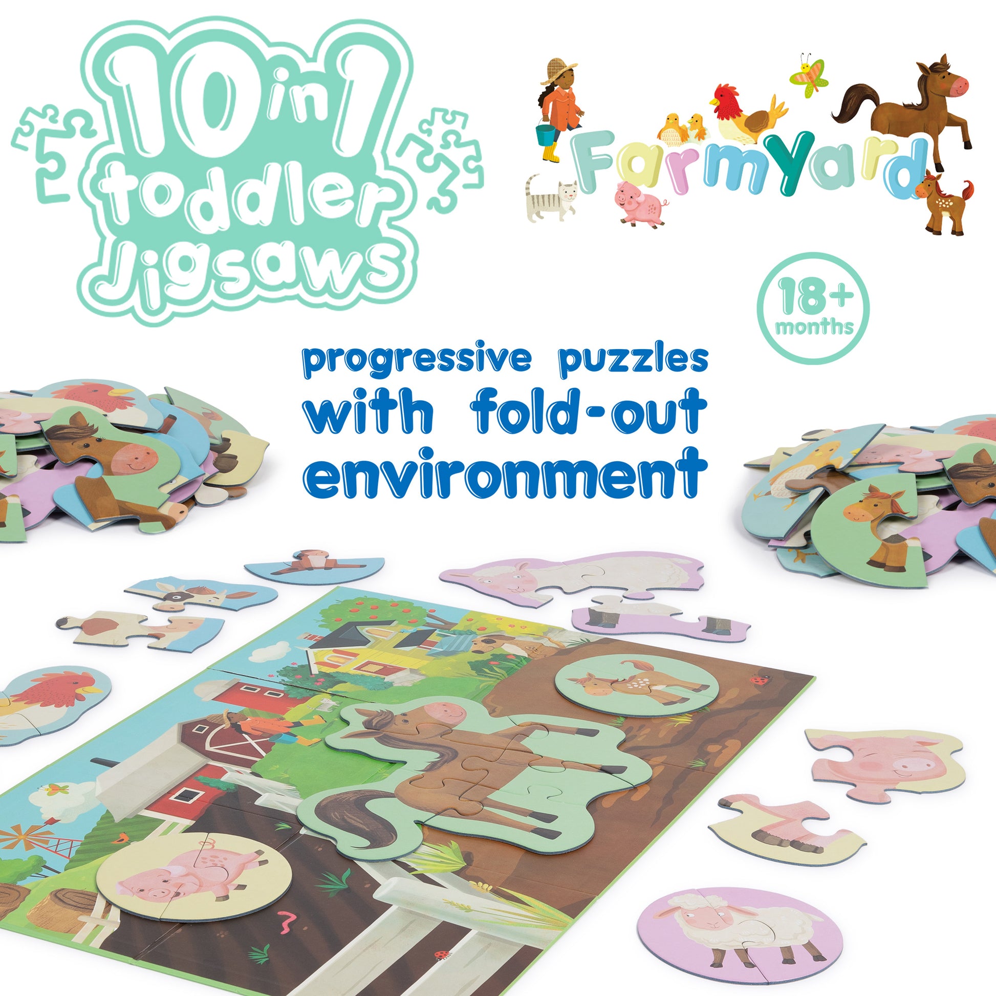 Farmyard 10 in 1 Toddler Jigsaw Puzzle - Anilas UK