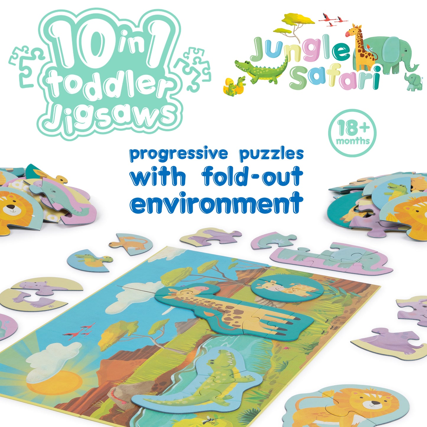 Jungle Safari 10 in 1 Toddler Jigsaw Puzzle - Anilas UK