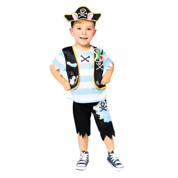 Boys’ Peppa Pig George Pirate Costume with Hat and Parrot for Fancy Dress