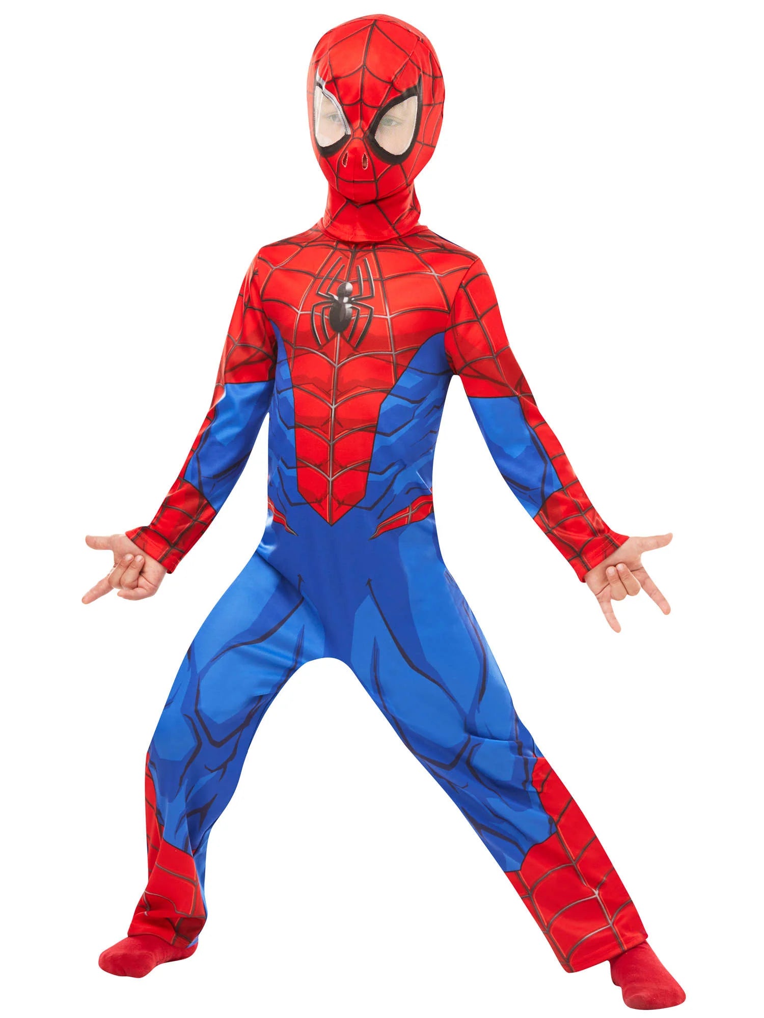 Child's Spider-Man Marvel Costume pose view highlighting breathable polyester design and easy-wear fit for active superhero adventures