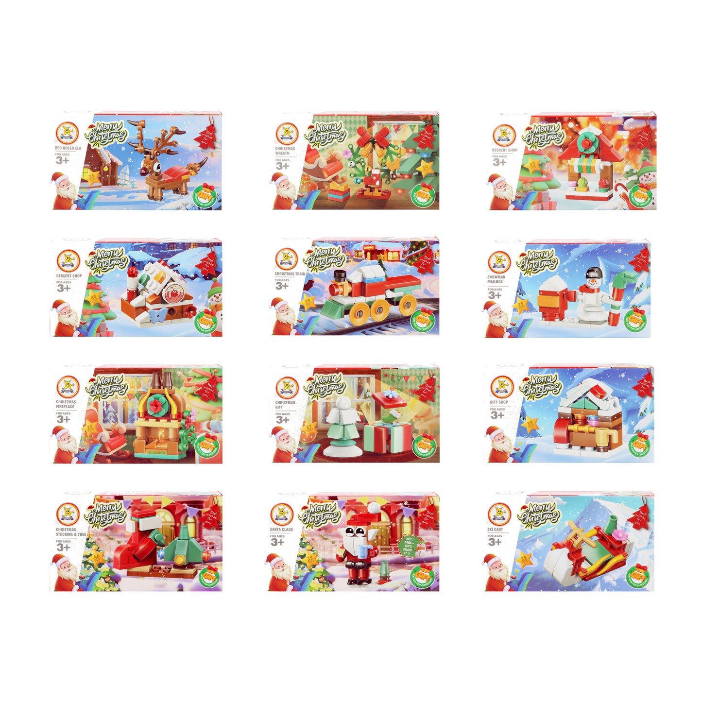 Assorted Christmas block kits with 12 unique designs