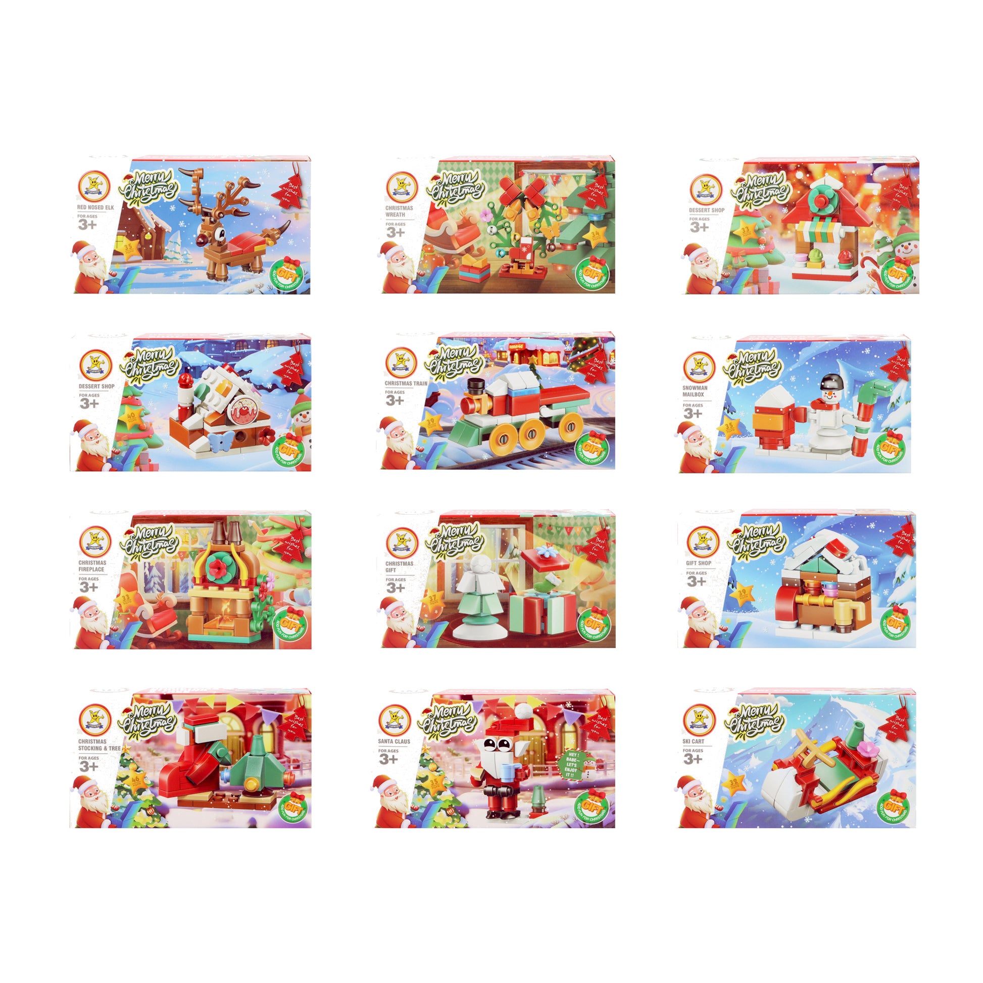 Assorted Christmas block kits with 12 unique designs