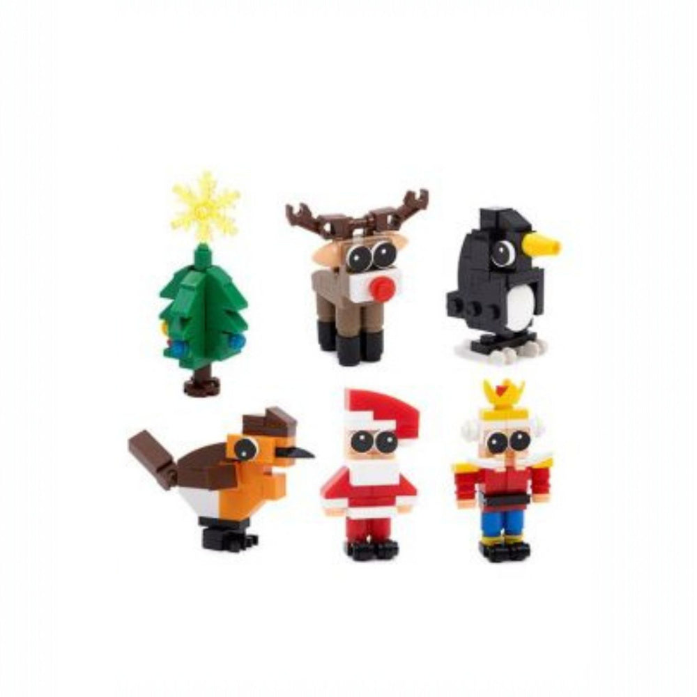 Christmas Blocks Block Tech Building Set pack showing festive brick designs for random holiday builds, 15.7x11.8cm for kids' creative Christmas fun