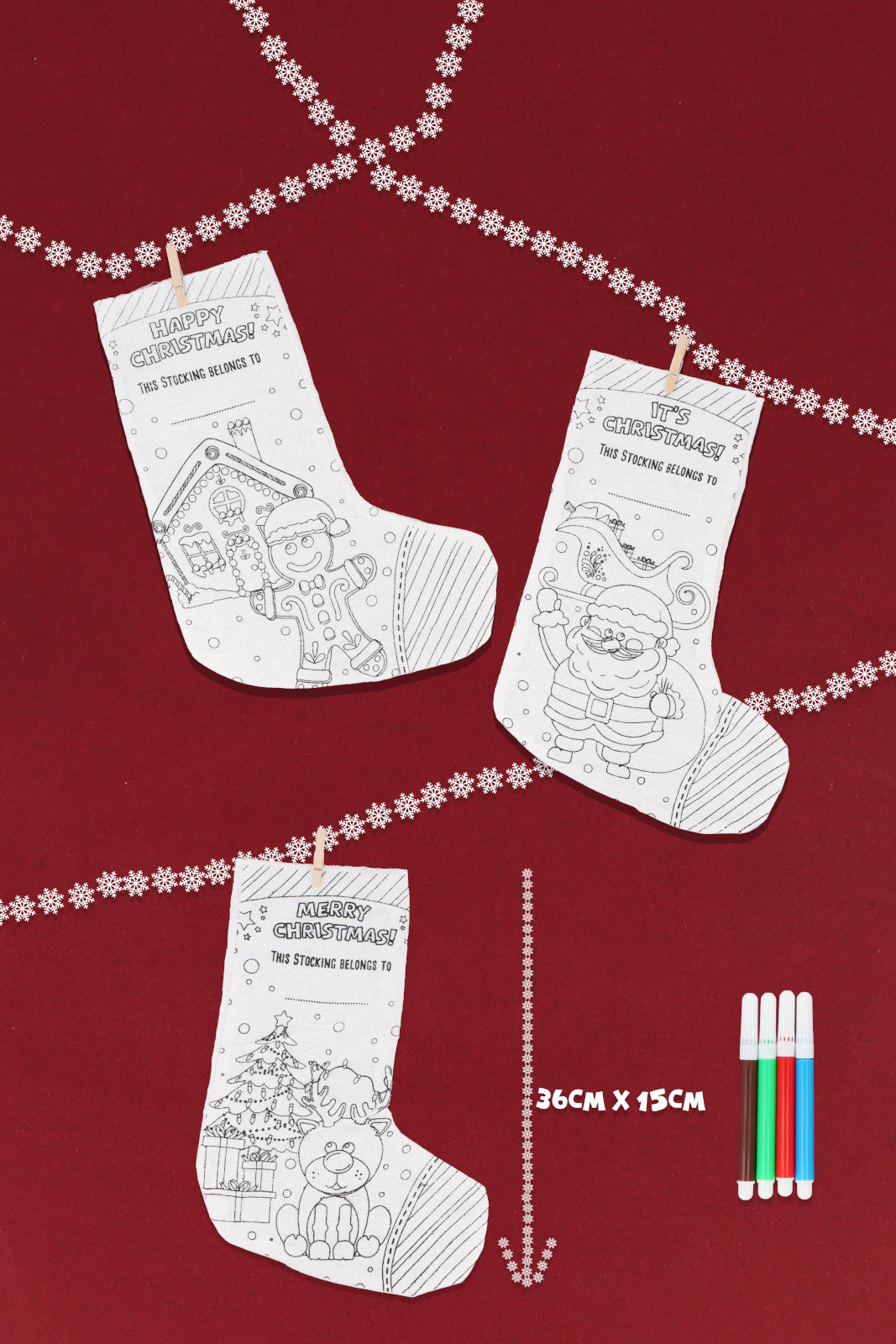Christmas Colour-Your-Own Stocking set with 3 assorted designs